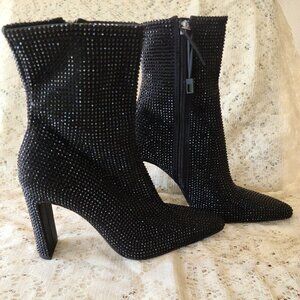 ZARA BLACK GLAM RHINESTONE HEELED ANKLE BOOTS SIZE 6 1/2